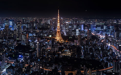 หอคอยสถานที่สำคัญของญี่ปุ่นโตเกียวยามค่ำคืน 4K HD หอไอเฟลปารีสฝรั่งเศส, วอลล์เปเปอร์ HD HD wallpaper