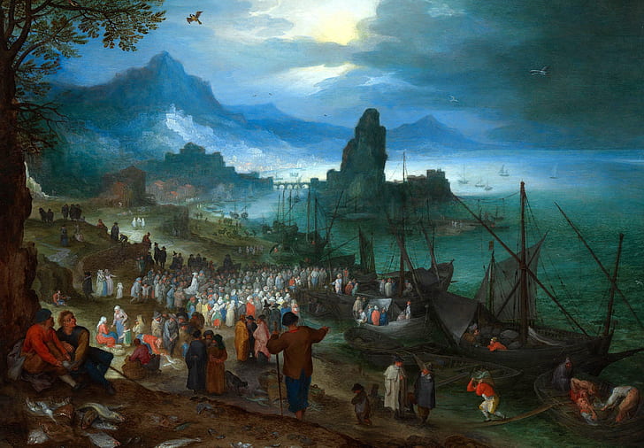 quadro, religione, mitologia, Jan Brueghel il vo, La predicazione di Cristo, Sfondo HD