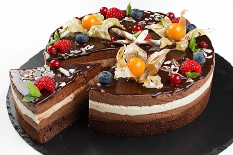 Speisen, Kuchen, Beeren, Schokolade, Dessert, Gebäck, HD-Hintergrundbild HD wallpaper