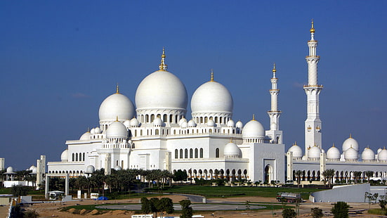 Moslemische Moschee aus weißem Marmor-Sheikh Zayed Grand Mosque-Abu Dhabi-Vereinigte Arabische Emirate-Desktop HD Wallpaper-1920 × 1080, HD-Hintergrundbild HD wallpaper