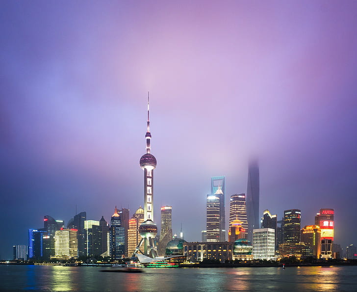 Shangai the bund skyline, Skyline, shangai, bund, Night, landmark, China, HD wallpaper