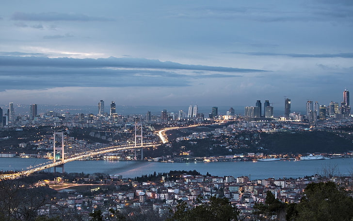 도시, 건물, 강, 다리, 이스탄불, 터키, HD 배경 화면