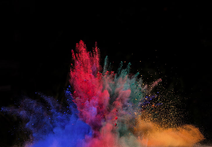 powder, colorful, black, splashes, HD wallpaper