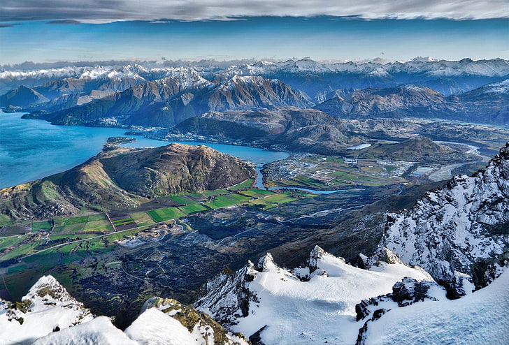 Cities, Queenstown (New Zealand), Aerial, Landscape, New Zealand, Winter, HD wallpaper