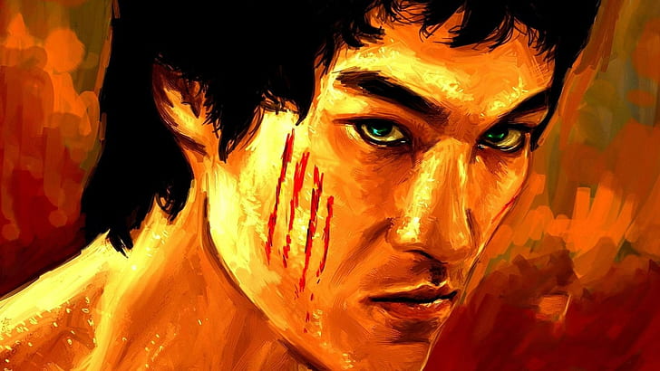 Bruce Lee, ilustraciones, sangre, Fondo de pantalla HD