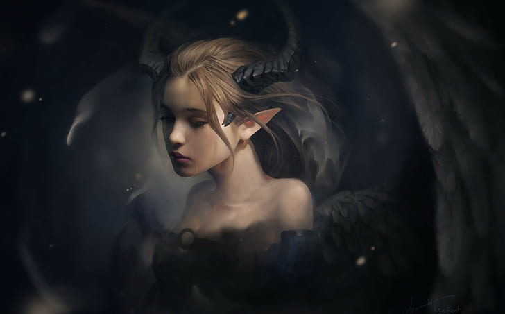 Fantasy, Girl, Horns, fantasy, girl, horns, HD wallpaper