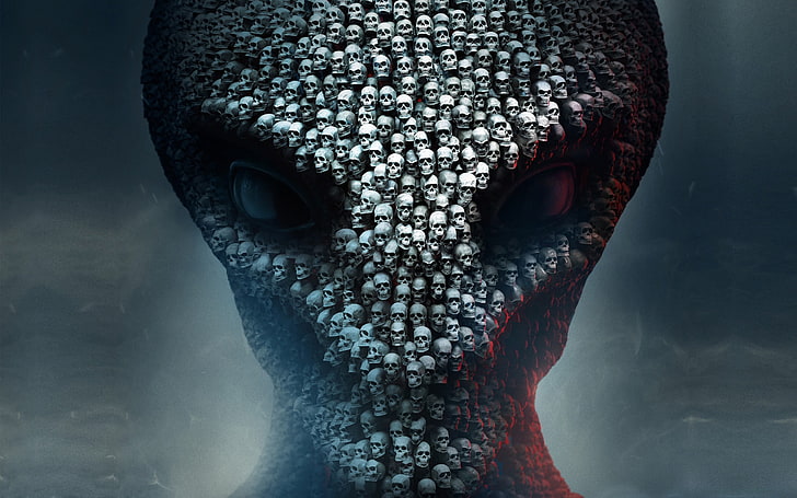 Ilustración alienígena, cráneo, ojos, XCOM 2, Fondo de pantalla HD