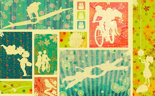 papier peint de couleurs assorties, Studio Ghibli, Mon voisin Totoro, Totoro, Château en mouvement de Howl, Château dans le ciel, Princesse Mononoke, Ponyo, Fond d'écran HD HD wallpaper