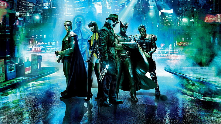 Watchmen digital wallpaper, Watchmen, Rorschach, Dr. Manhattan, Nite Owl, Komedian, Ozymandias, Silk Spectre, film, Wallpaper HD