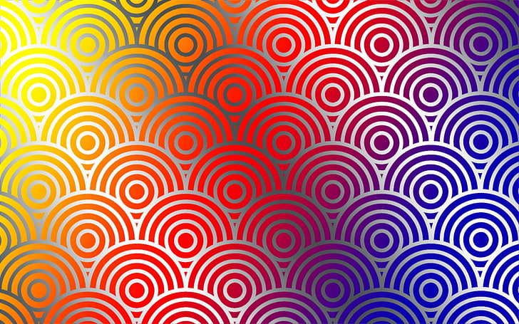 red, blue, and yellow spiral wallpaper, texture, background, circles, swirls, colorful, HD wallpaper