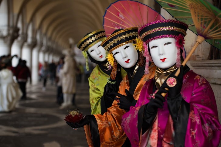 umbrella, mask, Italy, costume, Venice, carnival, HD wallpaper