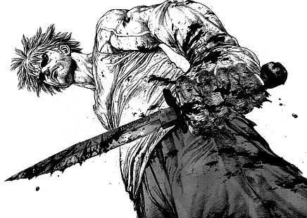 sun ken rock, manga, ken kitano, couteau, noir et blanc, Anime, Fond d'écran HD HD wallpaper