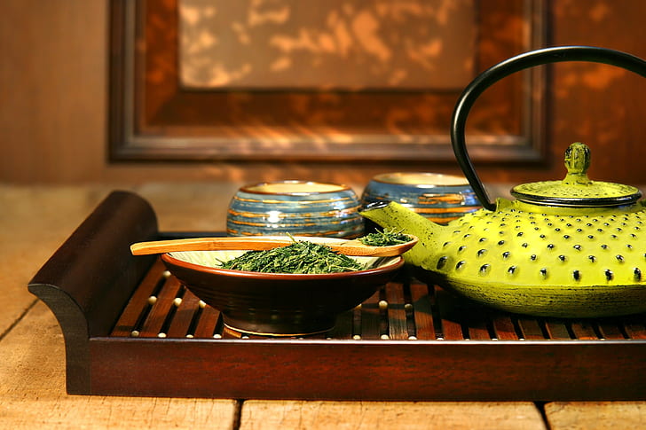 Tea, Tea leaves, Tea bowls, Spoon, Tray, Tea ceremony, HD wallpaper