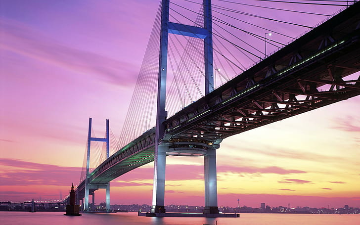 Иокогама Бэй Бридж Япония, серый металлический мост, мост, Япония, Иокогама, путешествия и мир, HD обои