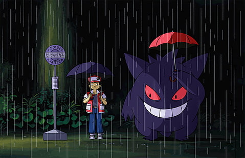 Pokemon Tapete, Pokémon, Pokemon: Rot und Blau, Gengar (Pokémon), Mein Nachbar Totoro, Rot (Pokémon), HD-Hintergrundbild HD wallpaper