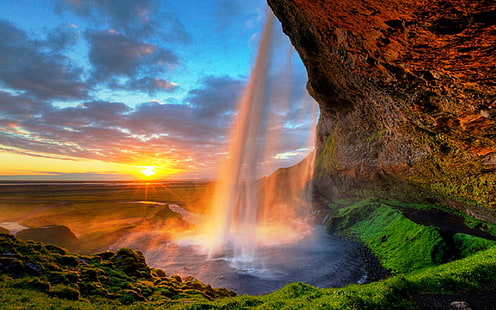 Seljalandsfoss е един от най-известните водопади в Исландия, висок 65 M фона на работния плот, HD тапет HD wallpaper