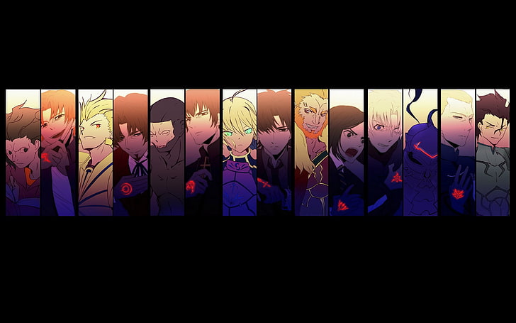 Sfondo elenco personaggi Fate Zero, Serie Fate, Fate / Zero, Sabre, Kiritsugu Emiya, Berserker (Fate / Zero), Cavaliere (Fate / Zero), Gilgamesh, Lancer (Fate / Zero), kotomine kirei, Sfondo HD