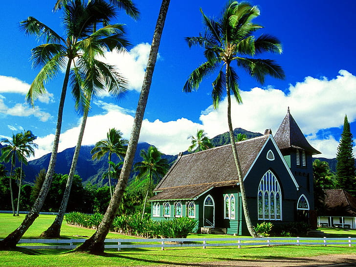 Waioli Huiia Church Hawaii, hawaii, church, waioli, huiia, HD wallpaper