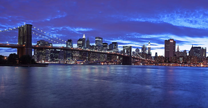 cityscape, Kota New York, Jembatan Brooklyn, Wallpaper HD