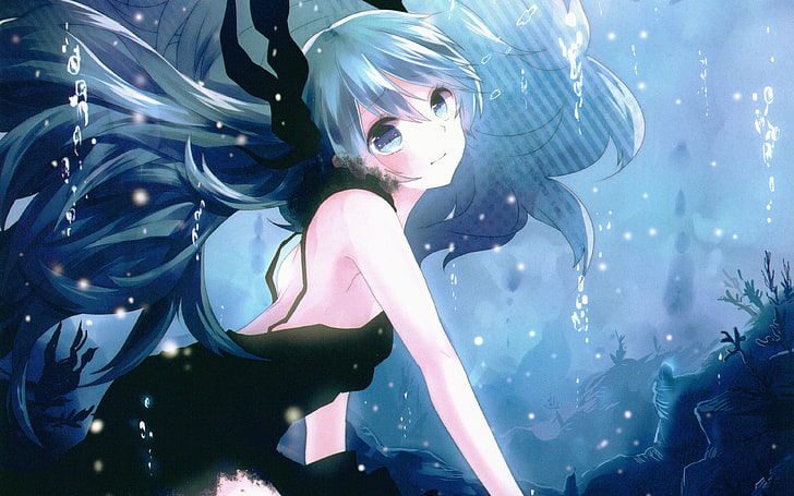 deep, sea, girl, anime, illust, art, blue, HD wallpaper