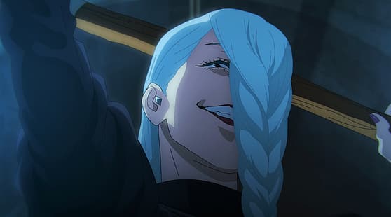 Jujutsu Kaisen, Mei Mei (Jujutsu Kaisen) ยิ้ม แต่งหน้า ต่างหู braids อะนิเมะ ภาพหน้าจอ Anime สาวอะนิเมะ, วอลล์เปเปอร์ HD HD wallpaper