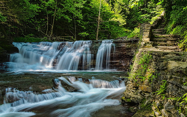 fließender Fluss, Landschaft, Natur, Wasserfall, HD-Hintergrundbild