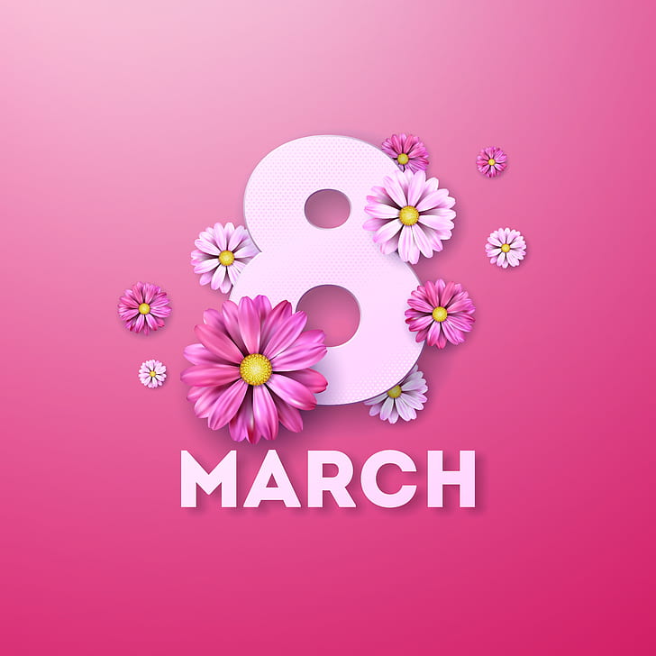 bunga, latar belakang merah muda, 8 Maret, merah muda, hari perempuan, 8 Maret, Wallpaper HD