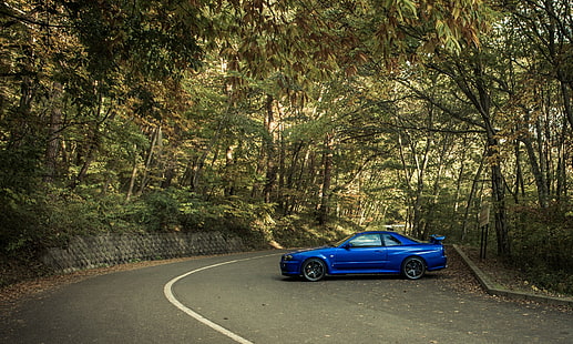 Nissan Skyline GTR blue, nissan skyline gtr, r34, JDM, blue, Nissan, Tuning, profile, HD wallpaper HD wallpaper