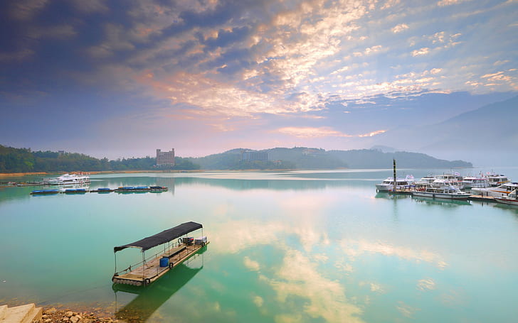 Wasser, Berge, Boot, Hafen, Fluss, Landschaft, HD-Hintergrundbild