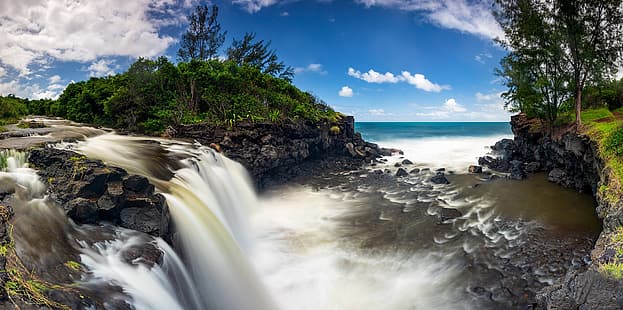 pulau, air terjun, alam, tropis, Pulau Reunion, Wallpaper HD HD wallpaper