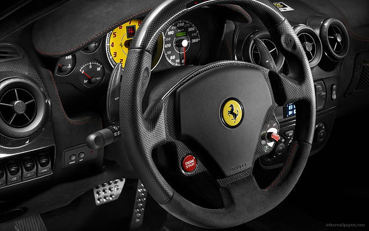 Ferrari Scuderia Spider 16M Interior, black ferrari steering wheel, spider, interior, ferrari, scuderia, cars, HD wallpaper