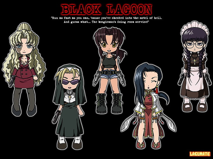Black Lagoon, Eda, Balalaika, Roberta, Shenhua, Revy, gadis-gadis anime, anime, latar belakang sederhana, Wallpaper HD