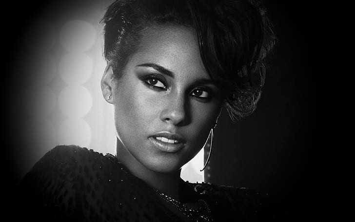 Alicia Keys in bianco e nero, randb, celebrità, attrice, alicia keys, stella, Sfondo HD