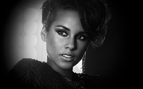 Alicia Keys Black and White, Randb, คนดัง, นักแสดง, Alicia Keys, star, วอลล์เปเปอร์ HD HD wallpaper