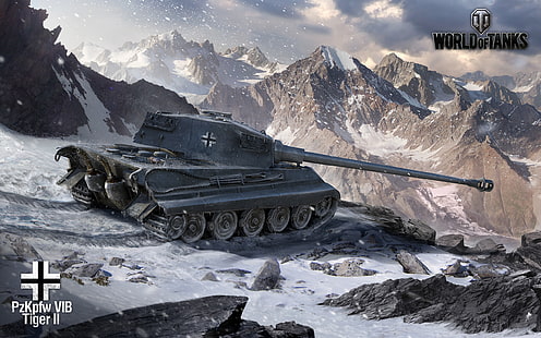 Papel de parede de World of Tanks, inverno, neve, montanhas, Alemanha, arte, tanque, tanques, WoT, World of Tanks, Tiger 2, HD papel de parede HD wallpaper