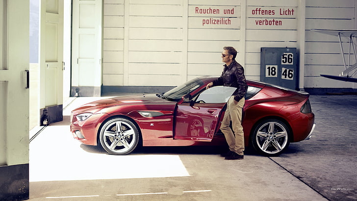 BMW Z4, Zagato, BMW, pria, mobil merah, kendaraan, Wallpaper HD