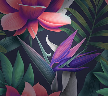 Purple, Leaves, Huawei Mate 10, Flowers, Stock, Orange, HD wallpaper HD wallpaper