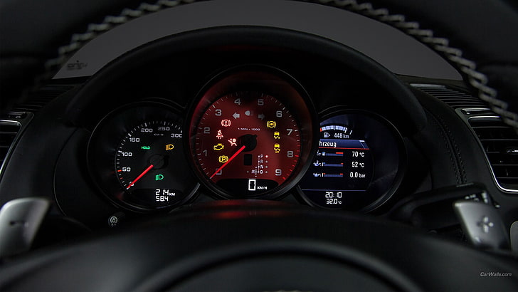 black speedometer gauge, Porsche Boxter, car, HD wallpaper