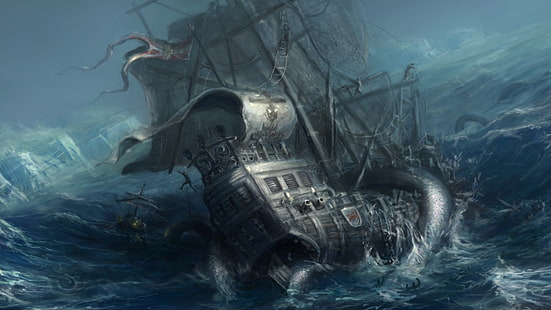 segelfartyg tapet, Fantasy, Kraken, HD tapet HD wallpaper