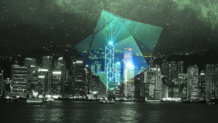 Hong Kong, polyscape, monochrome, HD wallpaper