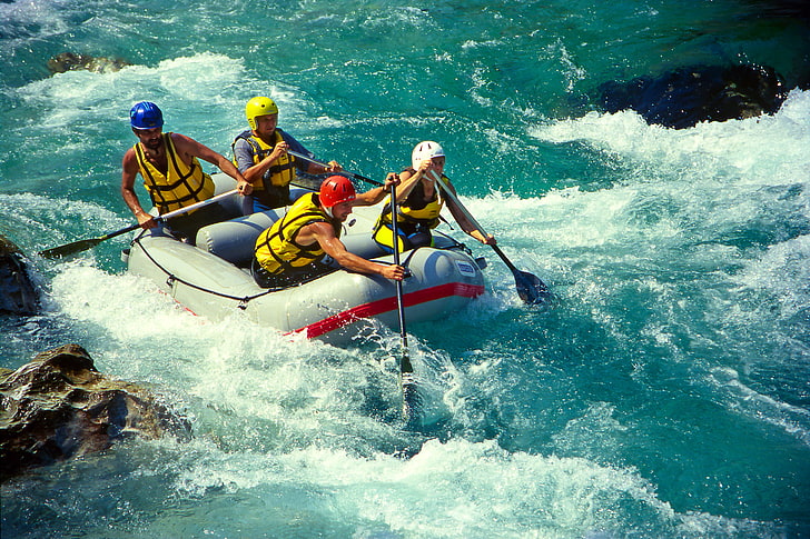 river, for, the descent, boat, helmet, extreme, mountain, vest, paddle, rafting, HD wallpaper