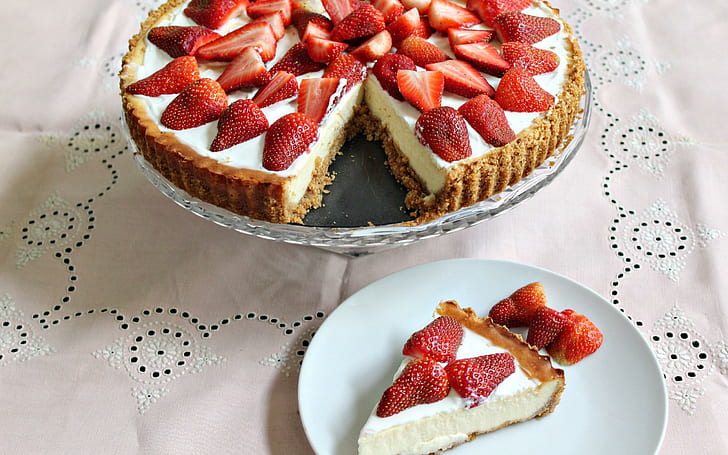 Dessert Cake Strawberries Berries, dessert, cake, strawberries, berries, HD wallpaper