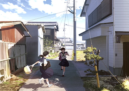 anime, anime girls, urbano, uniforme escolar, Fondo de pantalla HD HD wallpaper