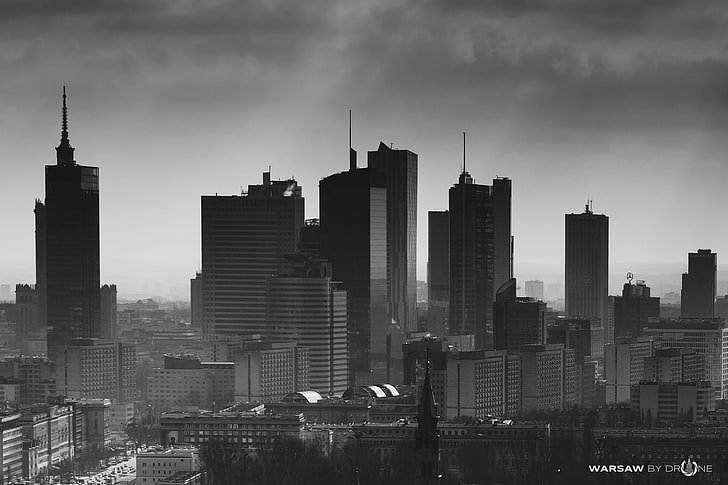 Варшава, силует, небостъргач, Полша, HD тапет
