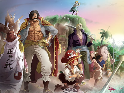 One Piece, Roger, Shanks, anime, Rayleigh, buggy, Tapety HD HD wallpaper