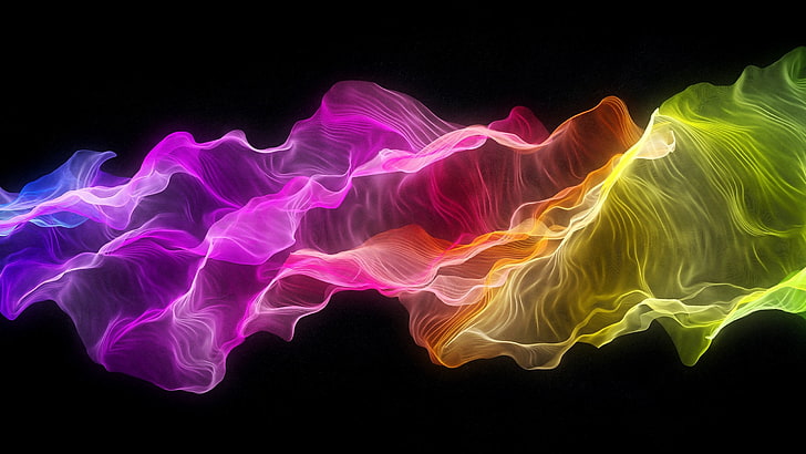 разноцветные волны цифровые обои, дым, вуаль, разноцветные, радуга, HD обои