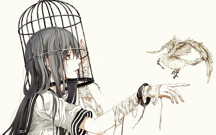 Anime, Original, Bird, Cage, HD wallpaper