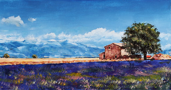 Sommer, Frankreich, Europa, Künstler, Malerei, Lavendel, Provence, Leinwand Öl, Parsadanov, Lavendelfelder, HD-Hintergrundbild HD wallpaper