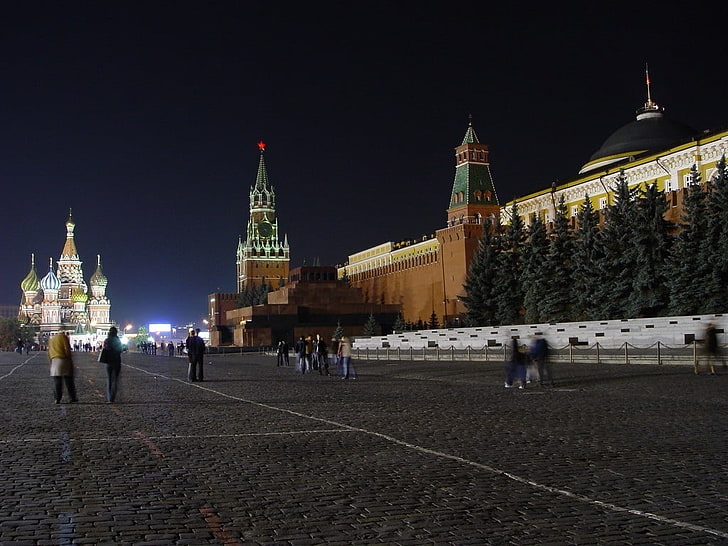 Москва, Русия, Европа, нощ, HD тапет