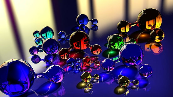 Warna-warni, Kaca, molekul, orb, 3D, 1920x1080, foto 4k, Wallpaper HD HD wallpaper